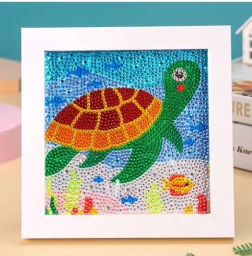 Tengeri teknős - gyémánt mozaik festés - 18x18 cm - képkerettel