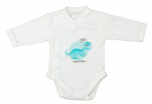 Elöl patentos hosszú ujjú baba body "Hello megérkeztem" mintával