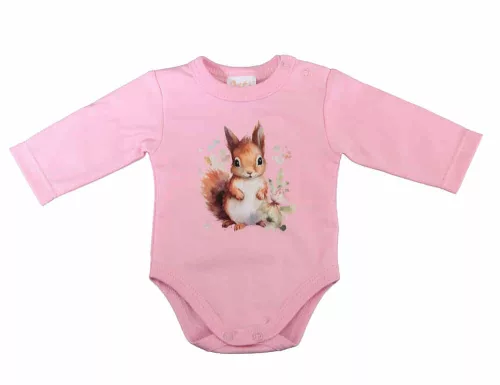 Hosszú ujjú baba body mókus mintával