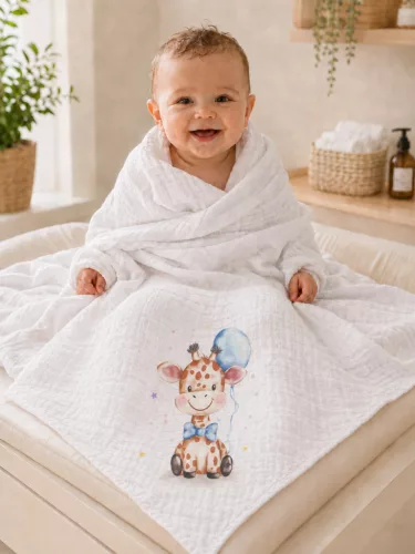 Textil tetra kifogó-törölköző Zsiráf  mintával 140x140cm
