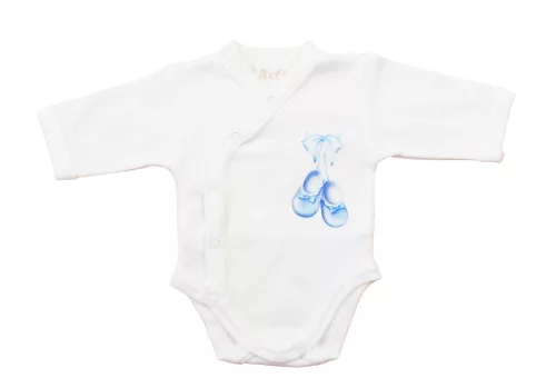 Elöl patentos hosszú ujjú baba body – Kis cipő mintával