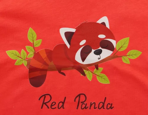 Hosszú ujjú lányka pizsama - Vörös panda mintával