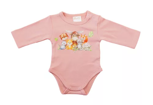 Hosszú ujjú baba body - Állatos mintával