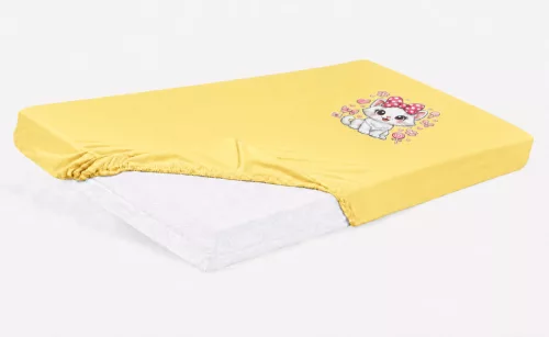 Bébi pamut gumis lepedő 60x120/70x140 - Cica mintával