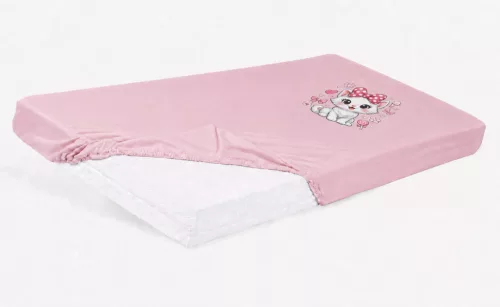 Bébi pamut gumis lepedő 60x120/70x140 - Cica mintával