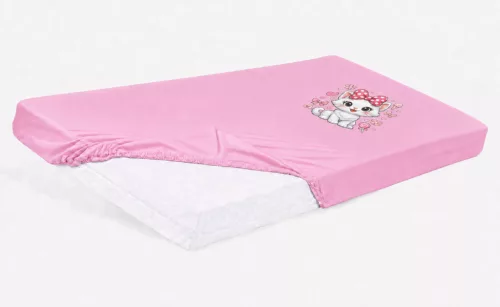 Bébi pamut gumis lepedő 60x120/70x140 - Cica mintával