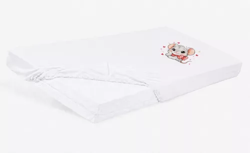 Bébi pamut gumis lepedő 60x120/70x140 - Kisegér mintával