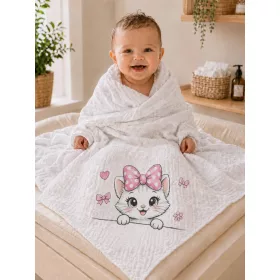 Textil tetra kifogó-törölköző cica mintával 140x140cm