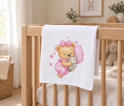Textil tetra pelenka maci mintával 70x70cm
