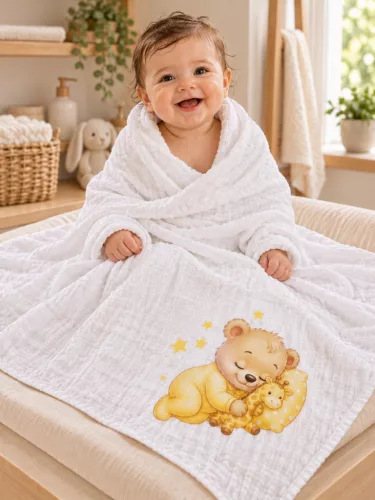 Textil tetra kifogó-törölköző maci mintával 140x140cm
