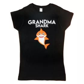  Rövid ujjú női póló cápás mintával "Grandma shark" felirattal