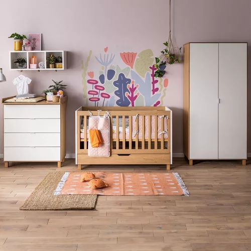 VOX Simple átalakítható 70x140-es babaágy, kiságy ágyneműtartóval szülői ágy mellé-Oak-KIÁLLÍTOTT DARAB