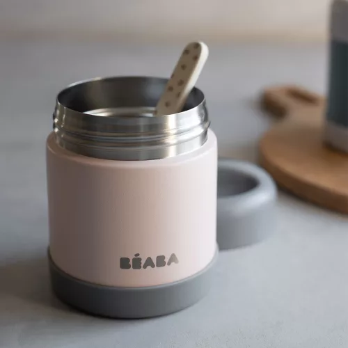 Béaba Rozsdamentes acél Tároló doboz - 300 ml - Sötét köd - Halvány rózsaszín -