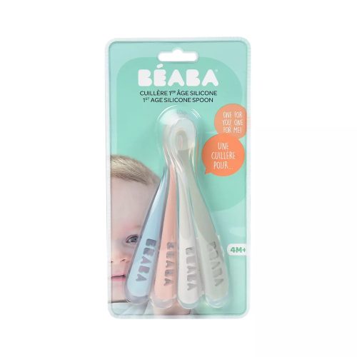 Béaba Ergonomikus Szilikon Hosszú Kiskanál szett - 4 db - Eukaliptus