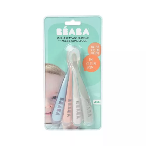 Béaba Ergonomikus Szilikon Hosszú Kiskanál szett - 4 db - Eukaliptus