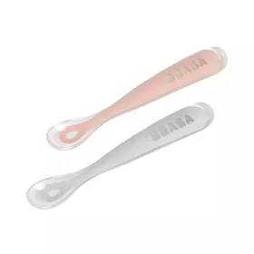   Béaba Ergonomikus Szilikon Hosszú Kiskanál Szett + Doboz- Sötét rózsaszín