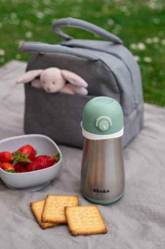 Béaba Rozsdamentes Acél Palack + Fogantyú - 350 ml - Zsályazöld -