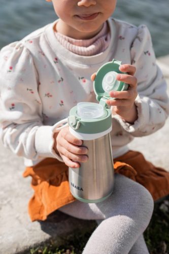 Béaba Rozsdamentes Acél Palack + Fogantyú - 350 ml - Zsályazöld -