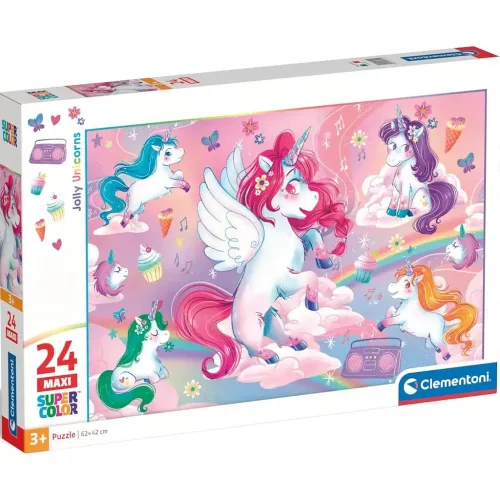 Clementoni SuperColor - Vidám unikornisok maxi puzzle 24 db-os 