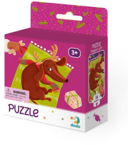 Dodo - Mini Puzzle - 16db-os - kutyus és karácsonyi ajándékai