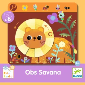   Djeco - Fejlesztő játék, megfigyelés - Keress és pörgess, Szavanna - Eduludo Obs Savana