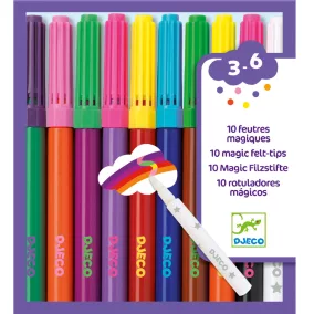   Djeco - Filctoll készlet - Mágikus filctollak, 9 szín és 1 színváltó - 10 magic felt-tips