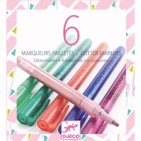   Djeco - Filctoll készlet - Csillám fílctoll 6 színben - 6 glitter markers - sweet