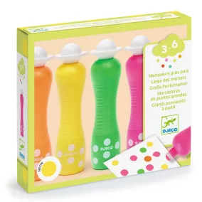   Djeco - Marok filc készlet 4 fluoreszkáló színben - Pontozó színezés - Large dot markers
