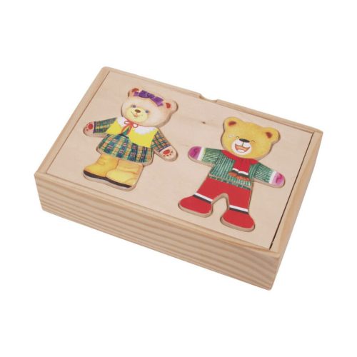 Öltöztethető mini dupla maci - fa kirakós játék