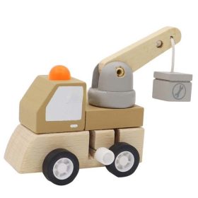 Felhúzható daru - pasztell színű, fa játékautó