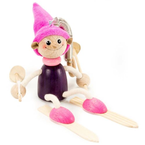 Rugós figura (síelő manó, lila)