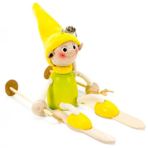 Rugós figura (síelő manó, sárga)