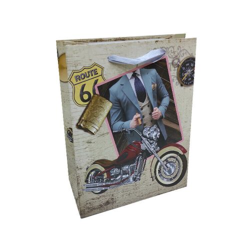 Ajándéktasak - kicsi (bézs alapon öltönyös szivarral, Harley-Davidson motorral)