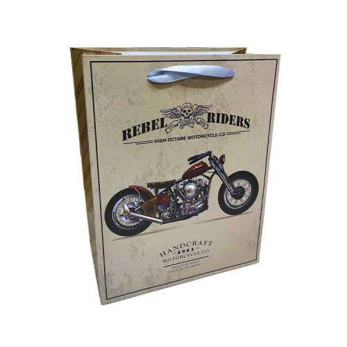 Ajándéktasak - kicsi (bézs-barna alapon Rebel Riders, motorral)