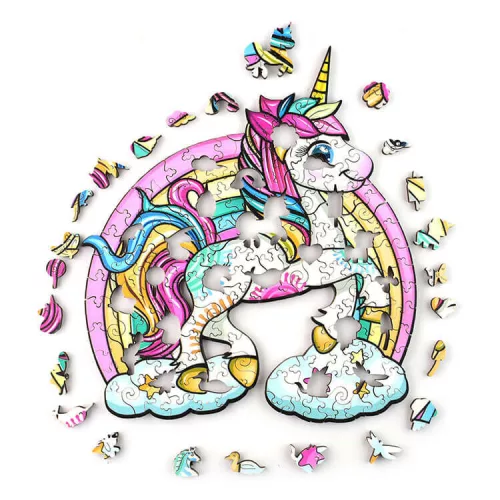 Fa puzzle, színes A3 méretű (unikornis)