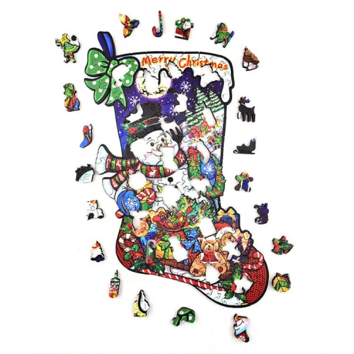 Fa puzzle, színes A5 méretű (Mikulás zokni)