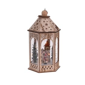 Lámpás, LED világítással (ház toronnyal, natúr) Lámpás, LED világítással (ház toronnyal, natúr)