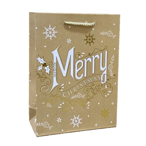 Ajándéktasak - kicsi (barna alapon, fehér Merry Christmas felírat)