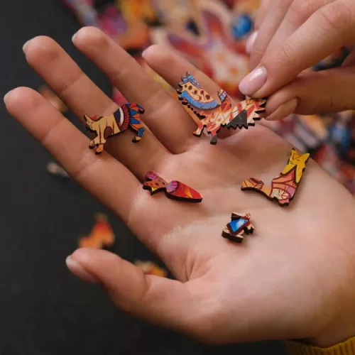 Fa puzzle, színes A5 méretű 93 db-os (hiúz)