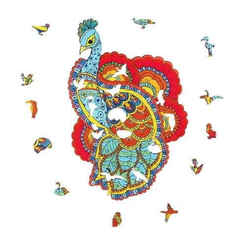 Fa puzzle, színes A4 méretű (páva)