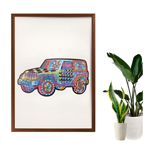 Fa puzzle, színes A5 méretű (autó)