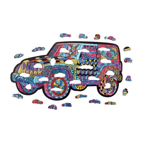 Fa puzzle, színes A4 méretű (autó)