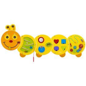   Összetett készségfejlesztő játék, matatófal (falra szerelhető, sárga kukac)