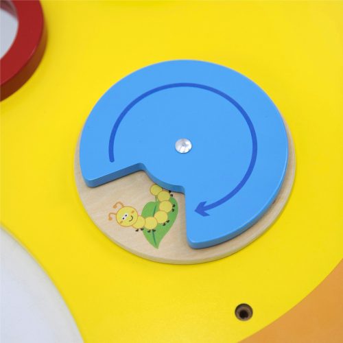 Összetett készségfejlesztő játék, matatófal (falra szerelhető, sárga kukac)