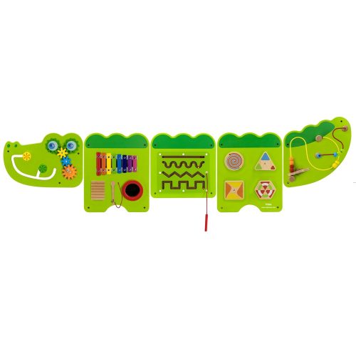 Összetett készségfejlesztő játék, matatófal (falra szerelhető, junior krokodil)