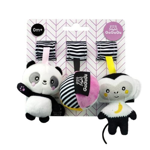 Gagagu szett - Plüss panda, labda, majom - lógó plüssjáték 