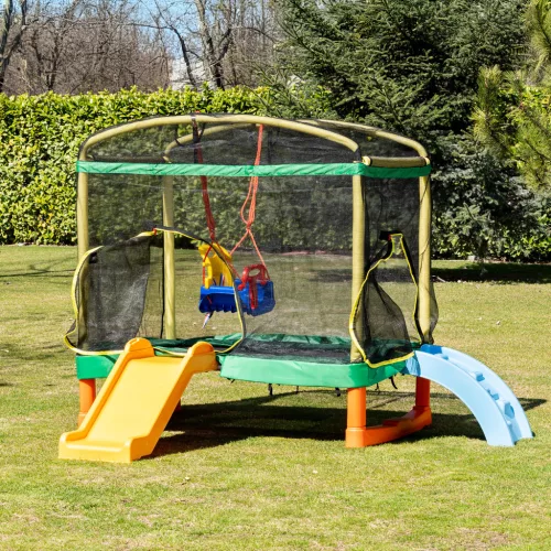 Chipolino Playground Trambulin 200 cm csúszdával, létrával - green