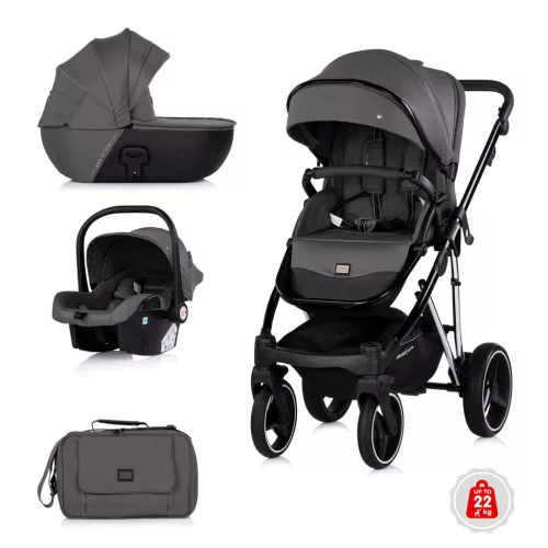 Chipolino Imperium 3 az 1-ben újszülött babakocsi - Charcoal