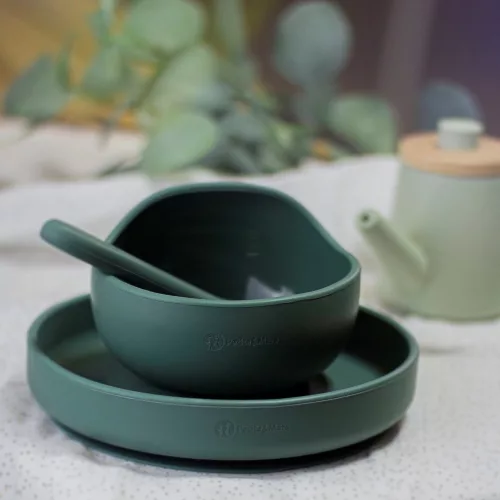 Petite&Mars Szilikon 2 részes étkészlet, tányér + tál, TAKE&MATCH, 6 hó+, Misty Green