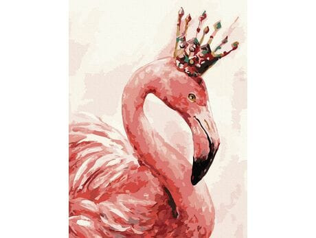 Koronás flamingó- számfestő keretre feszített vászonnal - 30x40 cm